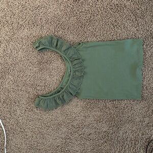 American Eagle Outfitters Green Ruffled Sleeveless Tank Top